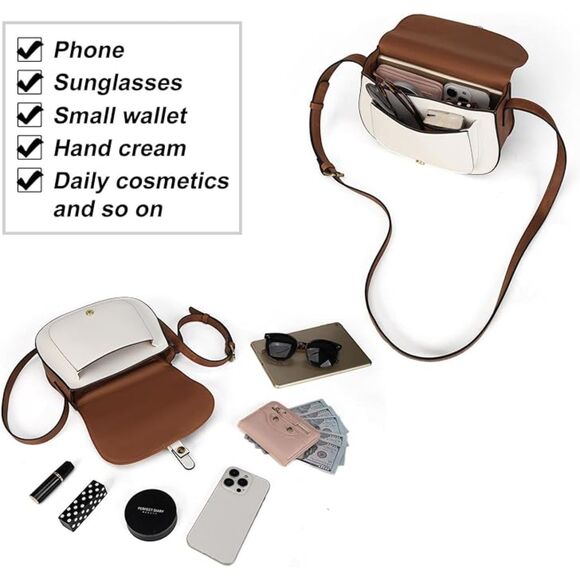 Women Brown Bei Imported Vegan Leather Small Saddle Crossbody Bags - Picture 4 of 4